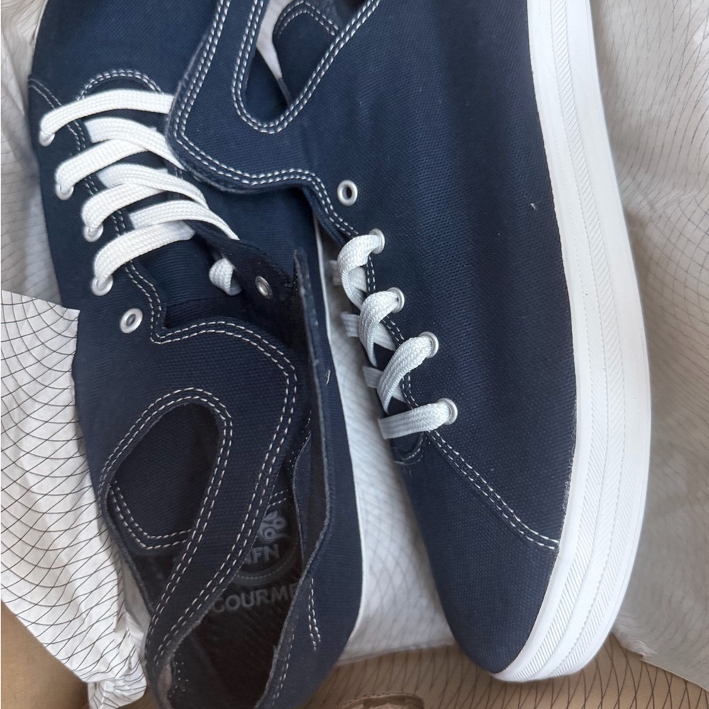 Navy Blue Canvas Sneakers with White Laces
